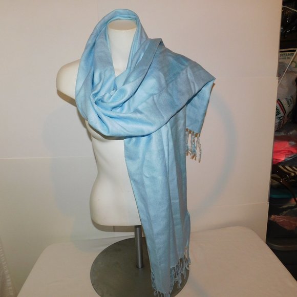 Pashmina Blue Scarf Fringe Wrap - Picture 6 of 7